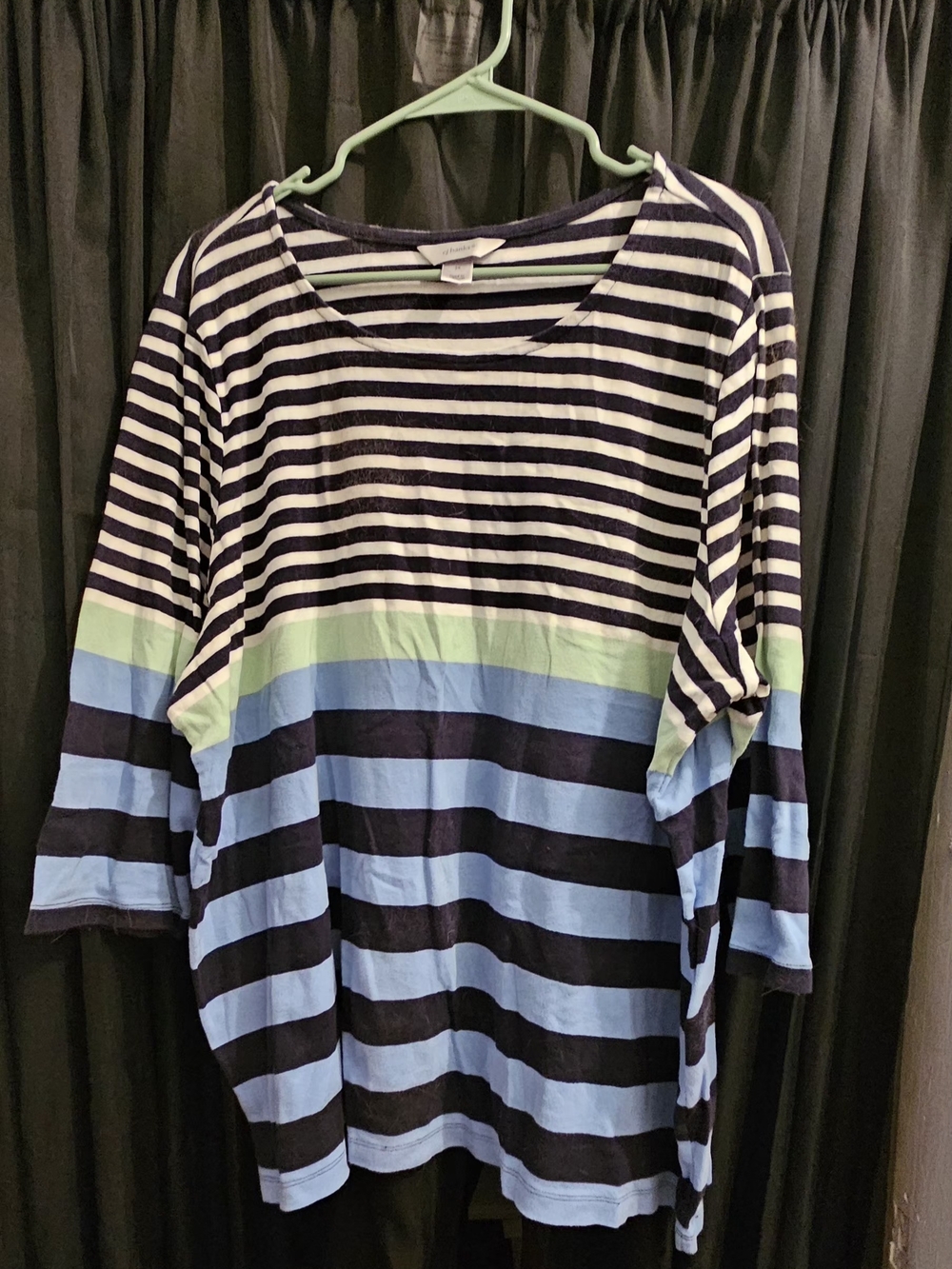 CJ Banks Navy, Light Blue & Mint Striped Tunic